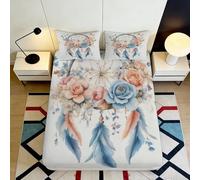 3D Printed Floral Fitted Sheet Microfiber Deep Pocket Non-Slip Bedding Dreamcatcher Mattress Fitted Cover Elastic Edge 120x200x25cm