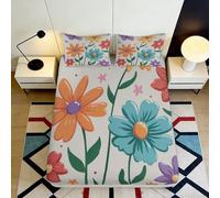 3D Printed Floral Fitted Sheet, Microfiber Soft Touch, Wrinkle Resistant, Bed Cover for Home Bedroom, Guest Room Bedding, Easy Care, Colourful Botanical Design 90x200x25cm