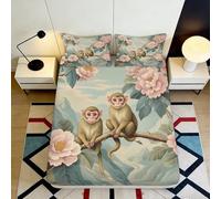3D Printed Floral Monkey Fitted Sheet, Microfiber Bed Cover, non-slip, home