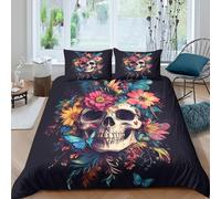 3D Printed Floral Skull Duvet Cover, Microfiber Comforter Cover Hidden