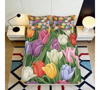 3D Printed Floral Tulip Fitted Sheet, Microfiber Bed Cover, non-slip, home