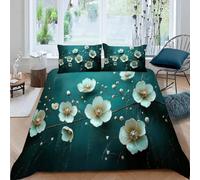 3D Printed Flowers Duvet Cover Set King size,Soft Microfiber Hypoallergenic Plants Green Bedding Set with Pillowcase, Quilt Cover with Zipper for Kids, Teens, Adults2e7