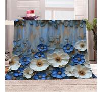 3D Printed Flowers Interwoven On Wooden Boards Flannel Fleece Blanket （270GSM） Dreamy Pastoral Style Super Cozy 270x230 cm King Size Fade Resistant Home Decor Gift - Machine Washable