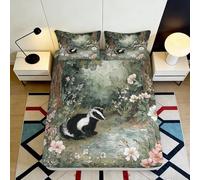 3D Printed Forest Badger Fitted Sheet Microfiber Deep Pocket Non-Slip Bedding Forest Mattress Fitted Cover Washable 90x200x25cm