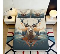 3D Printed Forest Deer Fitted Sheet Microfiber Soft Anti-Slip Elk Mountain Bed Cover Bedroom Dorm Decor 90x200x25cm