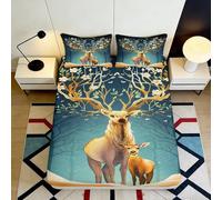 3D Printed Forest Deer Fitted Sheet Microfiber Soft Breathable Antler Elk Mattress Cover for Bedroom Guest Room Dorm Decor 90x200x25cm