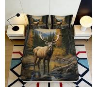 3D Printed Forest Elk Fitted Sheet Microfiber Deep Pocket Non-Slip Forest Elk Mattress Fitted Cover Bedroom Bedding Set 90x200x25cm