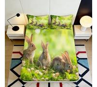 3D Printed Forest Rabbit Fitted Sheet Microfiber Deep Pocket Non-Slip Bedroom Bedding Rabbit Mattress Fitted Cover Washable 200x200x25cm