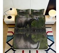3D Printed Forest Rhino Fitted Sheet Microfiber Soft Green Animal Reflection Mattress Cover for Bedroom Guest Room 90x200x25cm