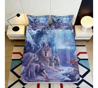 3D Printed Forest Wolf Fitted Sheet Microfiber Deep Pocket Anti-Slip Bedding, For Adults Teens, Wolf Mattress Fitted Cover Bedroom Full Wrap Washable 140x200x25cm