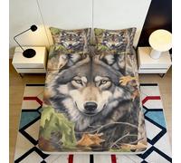 3D Printed Forest Wolf Fitted Sheet Microfiber Deep Pocket Bedroom Bedding Wolf Pattern Mattress Fitted Cover Non-Slip Full Wrap Washable 160x200x25cm