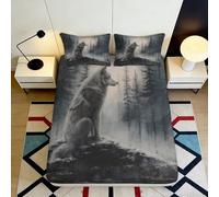 3D Printed Forest Wolf Fitted Sheet Microfiber Full Wrap Non-Slip Deep Pocket Wolf Mattress Fitted Cover for Bedroom Adults Teens 200x200x25cm