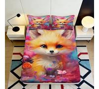3D Printed Fox Art Fitted Sheet, Microfiber Bed Cover, Non-slip, Soft, Home