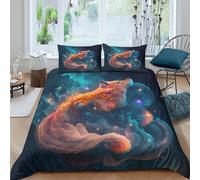 3D Printed Fox cosmic art Bedding Cover Brushed Microfiber Fantasy space illust Duvet Cover Hypoallergenic Quick Drying for Birthday Gift Adults Home Daily Use Single（135x200cm）