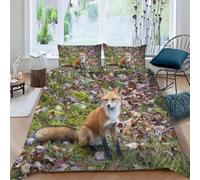 3D Printed Fox Double Duvet Cover Set 3 Piece Microfibre Bedding Set Wild Animals Quilt Cover 200x200 cm with 2 Pillowcases 50x75 cm and Zipper Closure j.1186
