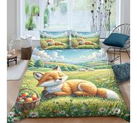 3D Printed Fox Field Duvet Cover, Microfiber Comforter Cover Hidden Zipper