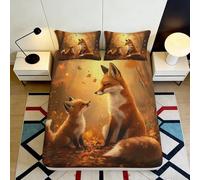 3D Printed Fox Fitted Sheet, Microfiber Bed Cover, Soft, Non-slip, Home