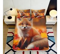 3D Printed Fox Fitted Sheet Microfiber Deep Pocket Bedroom Non-Slip Elastic Hem Fox Mattress Fitted Cover Washable 90x200x25cm