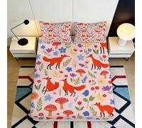 3D Printed Fox Forest Fitted Sheet Microfiber Anti-Slip Wildflower Bed Cover for Bedroom Dorm Mattress Decor 90x200x25cm