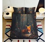 3D Printed Fox Forest Fitted Sheet, Microfiber Bed Cover, Non-slip, Home