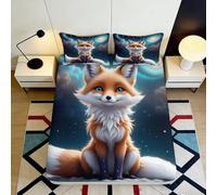 3D Printed Fox Pattern Fitted Sheet, Microfiber Bed Cover, non-slip, home