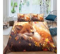 3D Printed Fox sleeping Comforter Cover Polyester Autumn forest art Duvet Cover Stain Resistant Lightweight Couples Home Bedroom Use Single（135x200cm）