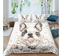 3D Printed French Bulldog cute Bed Cover Microfiber Illust style art Quilt Cover Wrinkle Resistant Easy Care for University Dorm Student Bedroom Daily Use Single（140x200cm）