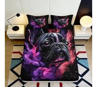 3D Printed French Bulldog Fitted Sheet Microfiber Deep Pocket Non-Slip Bedroom Bedding French Bulldog Mattress Fitted Cover Washable 200x200x25cm