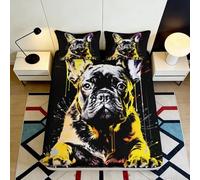 3D Printed French Bulldog Fitted Sheet Microfiber Deep Pocket Non-Slip Pet Bedroom Bedding Dog Mattress Fitted Cover Washable Elastic Hem 180x200x25cm