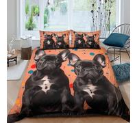 3D Printed French Bulldog Puppies Comforter Cover Microfiber Digital Art Style Duvet Cover Lightweight Breathable for College Dorm Student Dormitory Bedding Use Single（140x200cm）