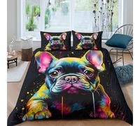 3D Printed French Bulldog Quilt Cover Microfiber Colorful Pop Art Style Bed Cover Easy Care Machine Washable for Student Dormitory Uni Accommodation Daily Bedding Single（135x200cm）