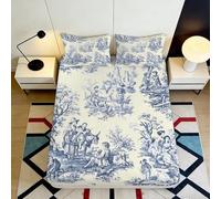 3D Printed French Pastoral Fitted Sheet Microfiber Deep Pocket Non-Slip Bedding Set French Style Mattress Fitted Cover Elastic Hem Washable for Adults Teens Bedroom Protection 160x200x25cm