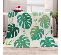 3D Printed Fresh Green Leaf Pattern-20 Flannel Fleece Blanket （270GSM） Simple Natural Style Super Cozy 150x200 cm Double Size Fade Resistant Home Decor Gift - Machine Washable
