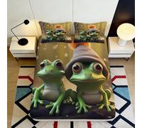 3D Printed Frog Cartoon Fitted Sheet Microfiber Soft Green Animal Print Bed Cover for Bedroom Dorm Decor 90x200x25cm