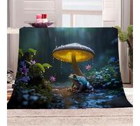 3D Printed Frogs Take Shelter From The Rain In The Forest On A Rainy Night Flannel Fleece Blanket （270GSM） Plant Super Cozy 220x240 cm Queen Size Fade Resistant Home Decor Gift - Machine Washable
