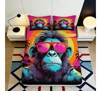 3D Printed Funky Monkey Fitted Sheet, Microfiber Bed Cover, Non-slip Home