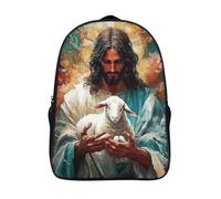 3d printed funny cool holding the lamb school backpack jesus two compartment fashion school bag comfortable adjustable padded shoulder strap casual daypack-16inch,casual rucksack for men women