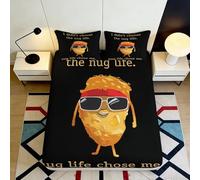3D Printed Funny Fried Nugget Fitted Sheet Microfiber Cartoon Cool Chick Mattress Cover Black for Bedroom Dorm Decor 90x200x25cm