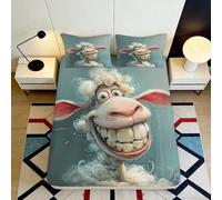 3D Printed Funny Sheep Fitted Sheet Microfiber Soft Washable Cartoon Smile Bed Cover for Bedroom Dorm Decor 90x200x25cm