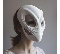 3D Printed Futuristic Alien Mask | Minimalist Sci-Fi Costume Mask | Unique 3D Print Art Face Design | Cosplay Prop | Modern Wall Decor | Main Color: Red