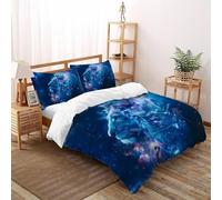 3D Printed Galactic Lion Duvet Cover Wild Land Animal Bedding Set 3Pcs Soft Microfiber with Pillowcases,Hidden Zipper for Kid Teens King（220x240cm） Modern Home Decor