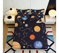 3D Printed Galaxy Fitted Sheet Microfiber Deep Pocket Non-Slip Bedroom Bedding Astronomy Mattress Fitted Cover Wrap Washable 90x200x25cm