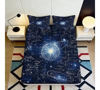 3D Printed galaxy Fitted Sheet, wrinkle resistant Microfiber, dark blue astronomy pattern, soft touch, bedroom or guest room bedding, non-slip, easy care 90x200x25cm
