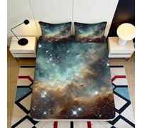 3D Printed Galaxy Pattern Fitted Sheet Microfiber Deep Pocket Non-Slip Full Wrap Bedding Galaxy Mattress Fitted Cover for Adults Teenagers 160x200x25cm