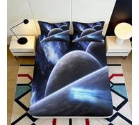 3D Printed Galaxy Planets Fitted Sheet Microfiber Deep Pocket Non-Slip Bedroom Bedding Set Universe Mattress Fitted Cover Washable Home Use 200x200x25cm