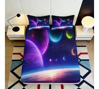 3D Printed Galaxy Planets Fitted Sheet Microfiber Non-Slip Deep Pocket Bedroom Bedding, Space Theme Mattress Fitted Cover for Adults Teens Washable 160x200x25cm
