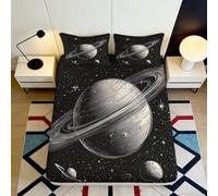 3D Printed Galaxy Planets Fitted Sheet Microfiber Non-Slip Deep Pocket Outer Space Mattress Fitted Cover Full Wrap Washable Bedding Home 120x200x25cm