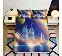 3D Printed Galaxy Ship Microfiber Deep Pocket Non-Slip Fitted Sheet Bedroom Bedding Universe Mattress Fitted Cover 160x200x25cm