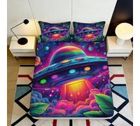 3D Printed Galaxy Spaceship Fitted Sheet Microfiber Deep Pocket Non-Slip Bedroom Bedding Space Mattress Fitted Cover Washable for Home 90x200x25cm