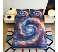 3D Printed Galaxy Spiral Fitted Sheet Microfiber Deep Pocket Bedroom Bedding Nebula Mattress Fitted Cover Soft Breathable Full Wrap for Adults 200x200x25cm